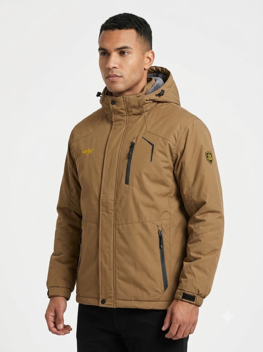 Wantdo Waterproof Ski Jacket Mens M Brown Fleece Lined Detachable Hooded Outdoor